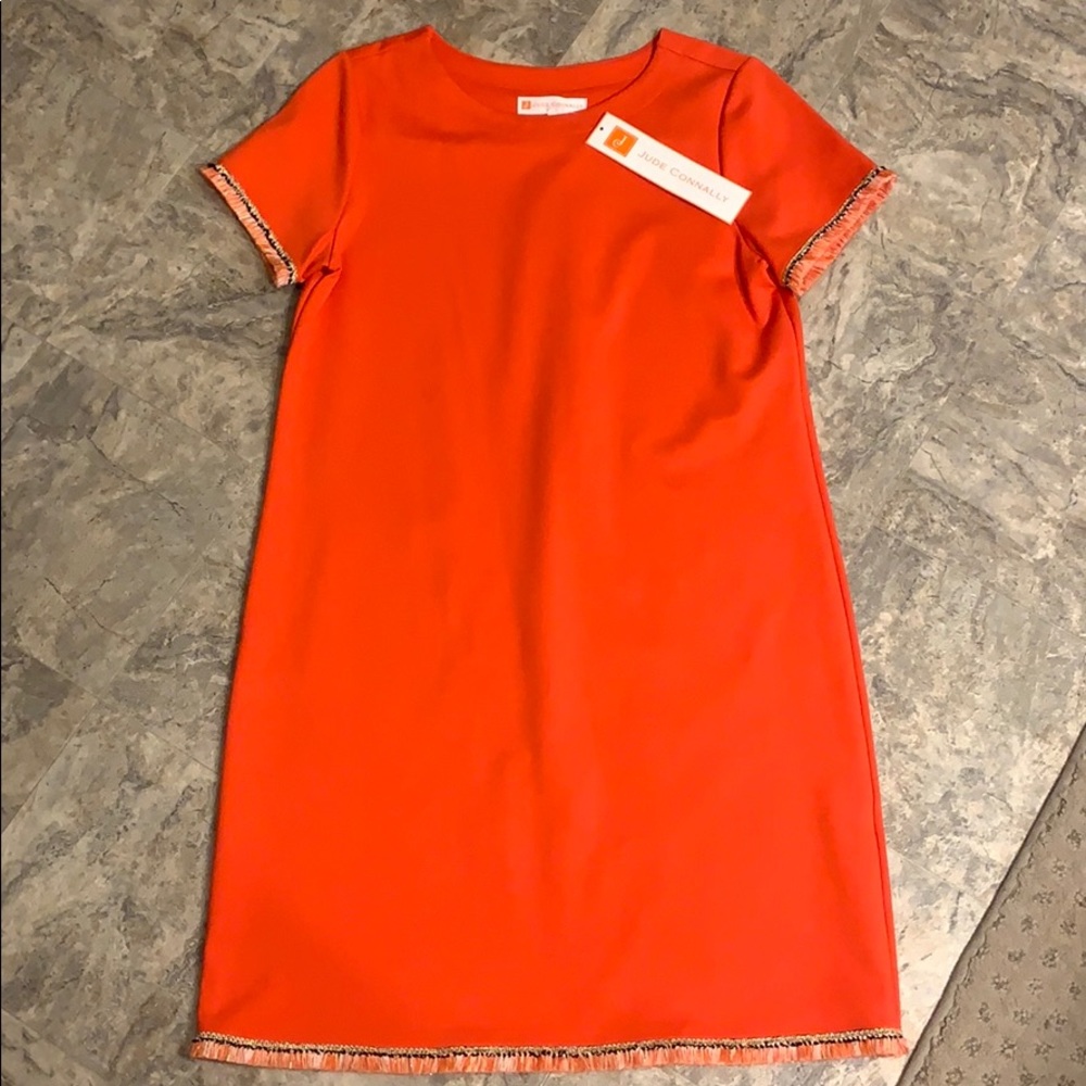 Jude Connally Ella Ponte Tangerine Fringe Dress